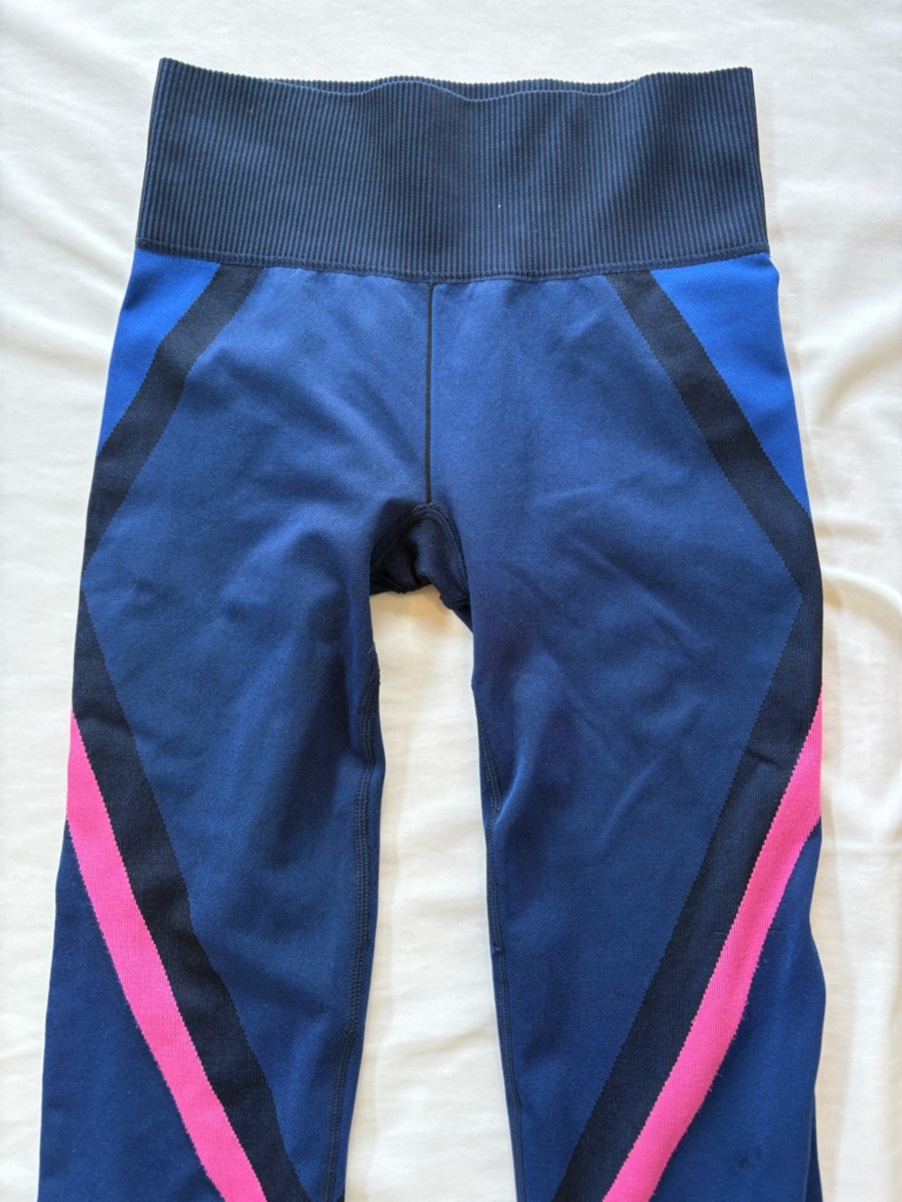 Betsy Johnson Workout Pants Navy Athletic Leggings Pink Accent Stripes 80s high - Picture 4 of 6